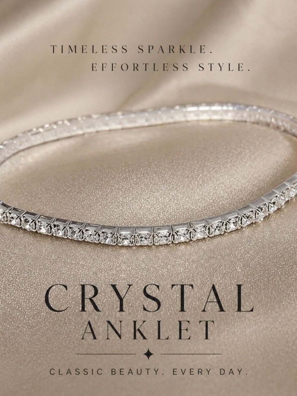 Anklet in Silver With Crystal Accents - Stretch Band
